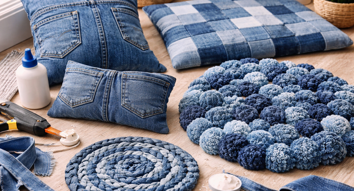 Старые джинсы в дело: 5 ленивых способов сделать из них коврики и подушки — ножницами и клеем за полчаса